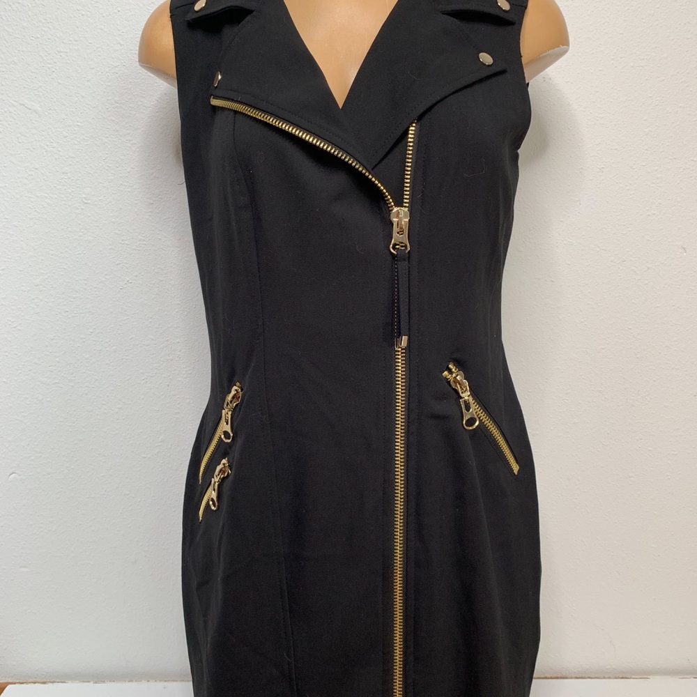 Calvin Klein Gold Zipper Notch collar dress